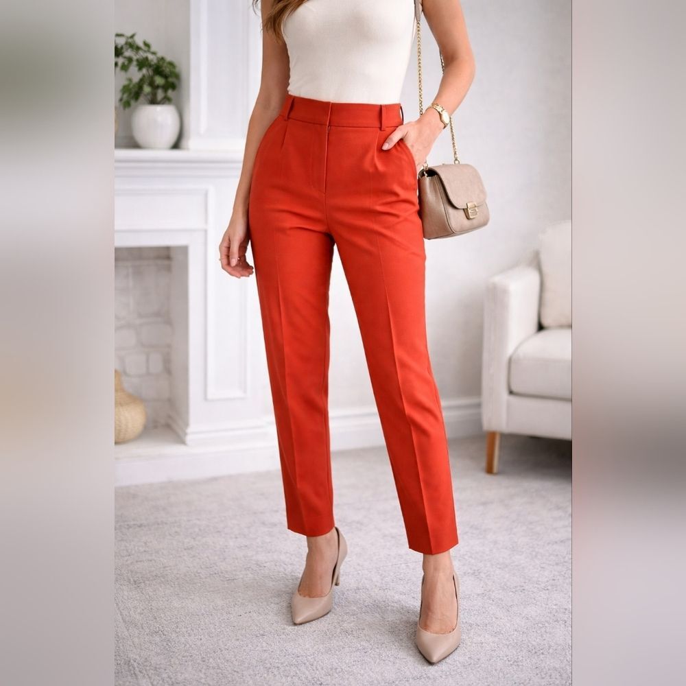 Topshop Rust Orange Tailored Slim Leg Trousers Size US 0